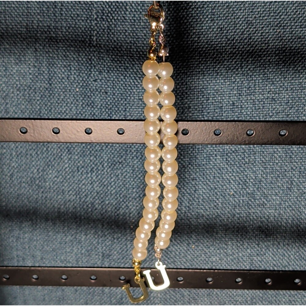 Faux Pearl Purse Charm Gold Silver Tone Letter U